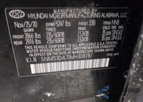 2021 Hyundai Santa Fe Se из США, поврежденный, VIN 5NMS1DAJ1MH308787